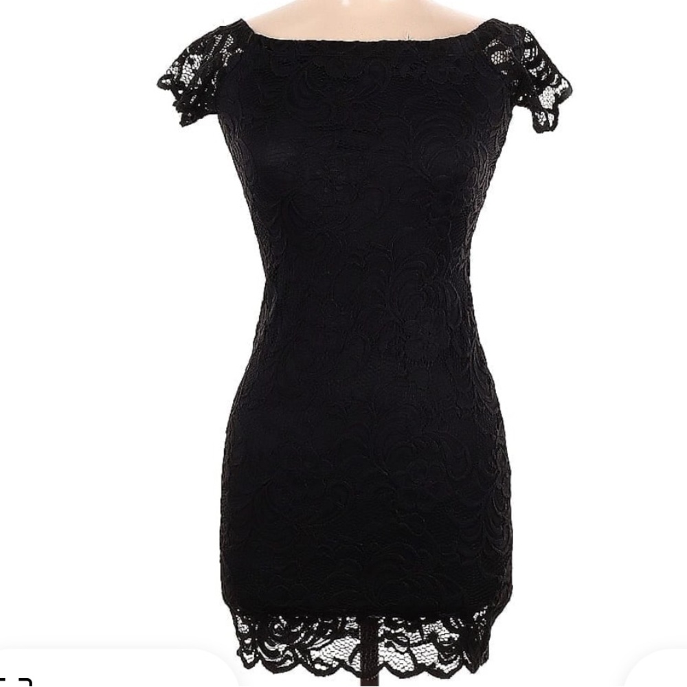 AMBIANCE Lace Black Mini Dress Very Classic Size M EUC